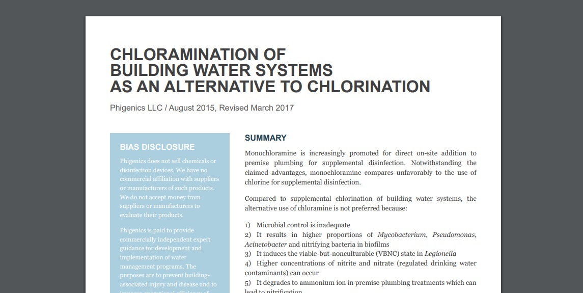 chloration of building water systems as an alternative